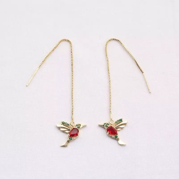 Colorful Hummingbird Jewel Dangle Threader Earring - Picture 4 of 9